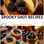 Two small glasses of cider with blackberries presented as spooky shots for Halloween gatherings 2